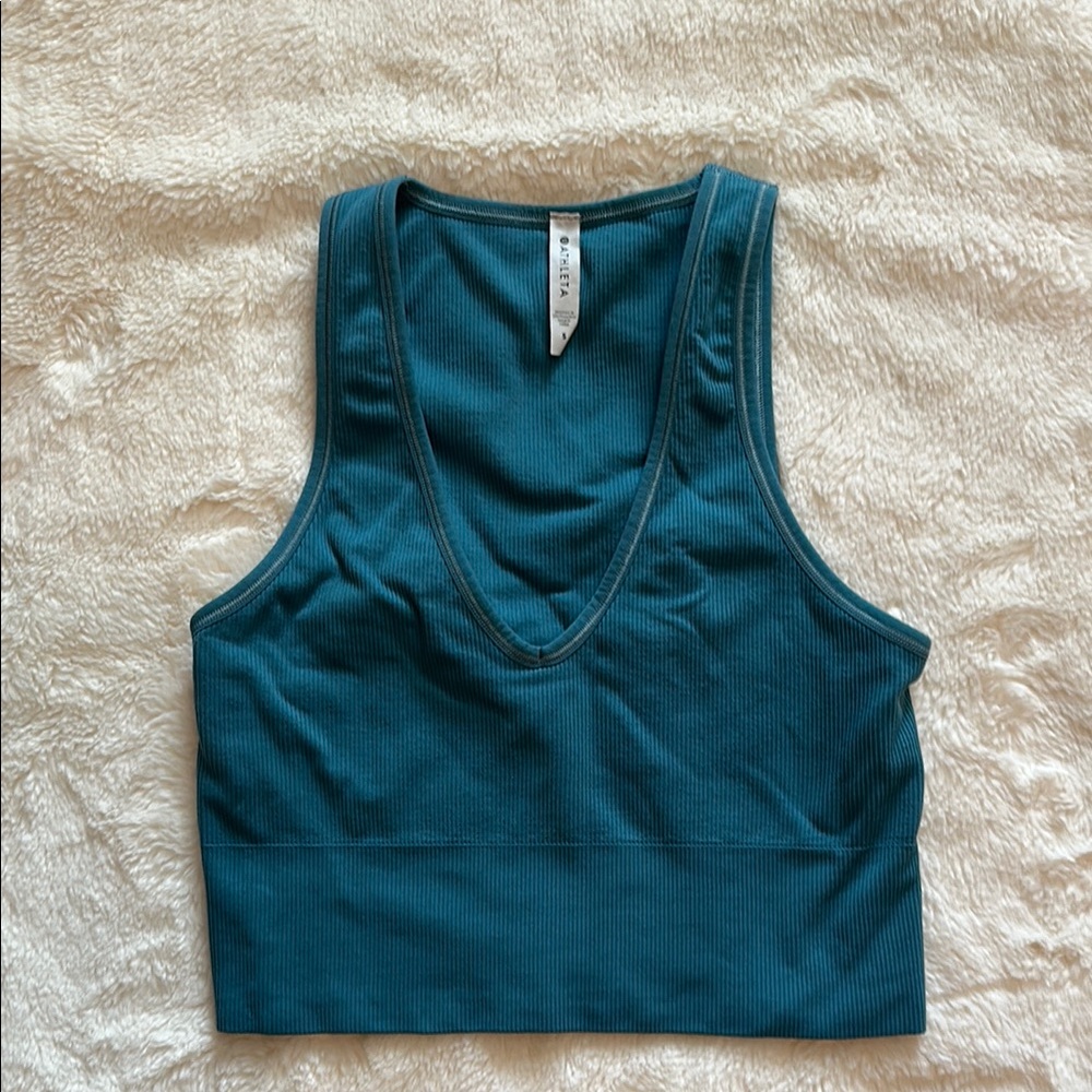 Athleta Blue Fitted Sleeveless Crop Tank Top